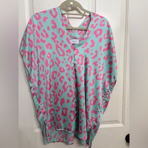 Adrienne Mint and Hot Pink Leopard-Print Tunic Top